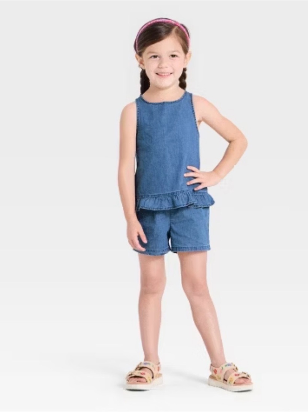 Cat & Jack Girls Denim Tank & Shorts Set 12M